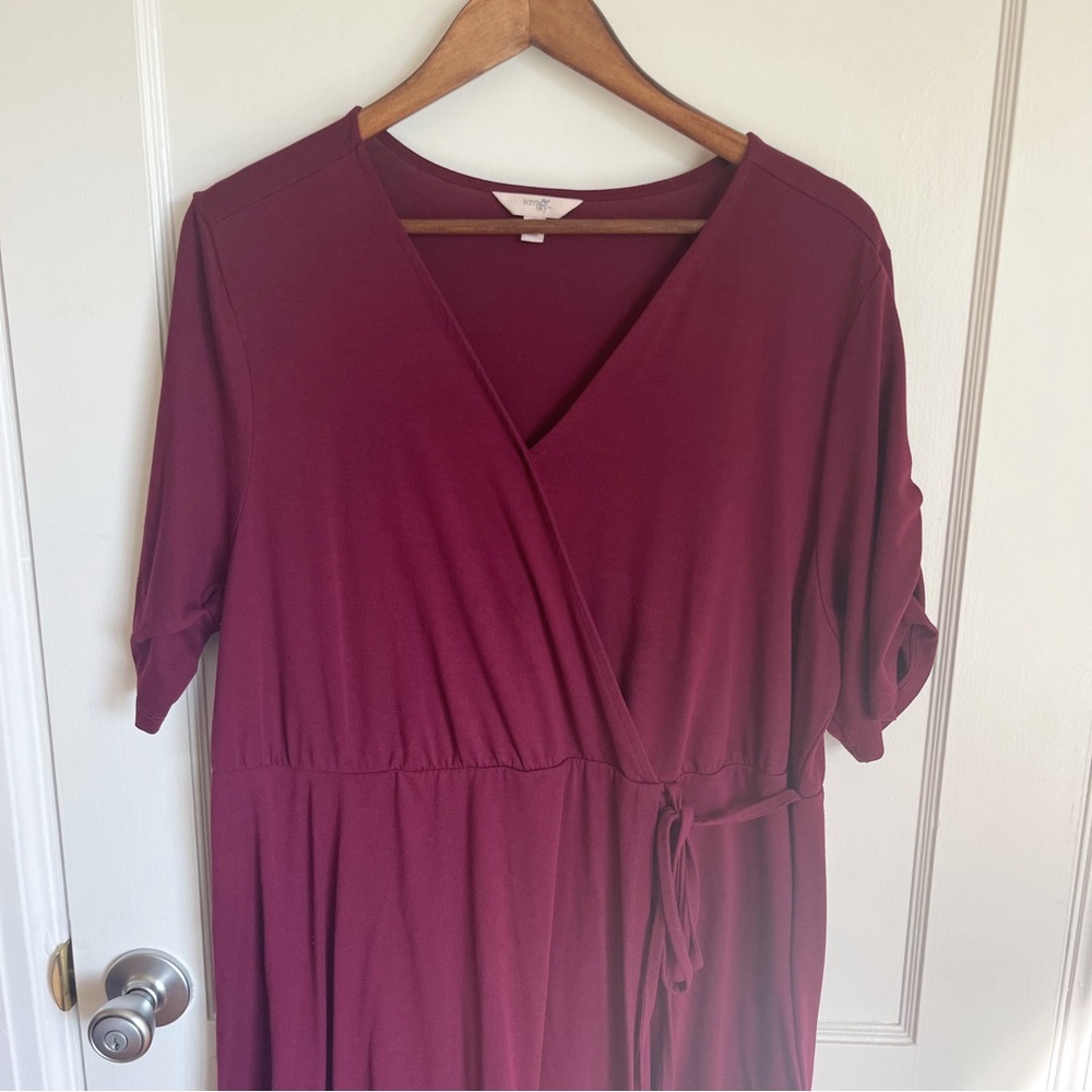 Terra Sky Burgundy Mid-Length V-Neck Wrap Dress - Picture 2 of 7